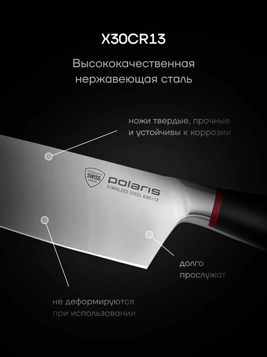 Набор кухонных ножей Polaris PRO collection-3SS / Ножи кухонные: поварской нож, универсальный нож, нож для чистки овощей и фруктов — фото 1