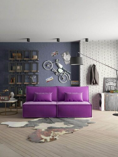 Изображение товара Прямой диван Manons Maison Hygge Short, раскладной механизм Еврокнижка (Тик-так), Велюр фиолетовый, 200х100х86 см