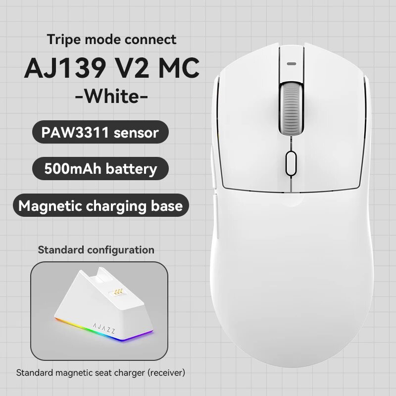 Беспроводная игровая мышь AJAZZ AJ139 V2 MC 12000 точек на дюйм PAW3311, игровой датчик с зарядной док-станцией для портативных ПК, AJ139 V2 MC