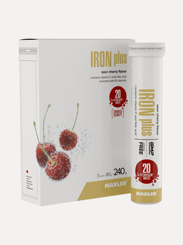 Изображение товара Шипучие витамины Железо Maxler, шипучие таблетки, 3 тубы по 20 штук - Вишня