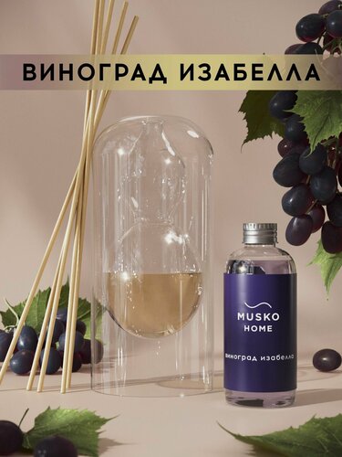Изображение товара Ароматический диффузор, Виноград Изабелла, 100 мл, в стеклянной вазе Balance (ваза + рефил)