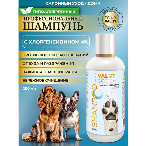 Шампунь для собак с хлоргексидином, заживляющий, противогрибковый VALDY GROOM 250мл.
