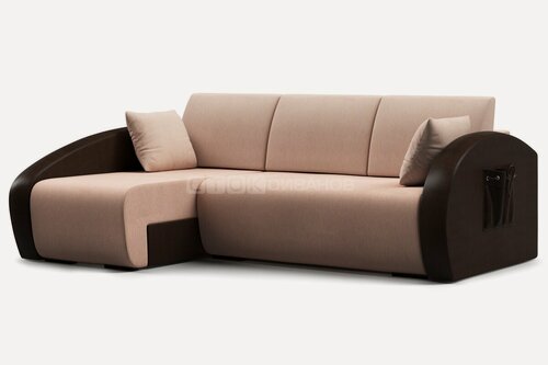 Изображение товара Угловой диван Сток Диванов Брайт-2, бежевый/коричневый велюр, 230 см, механизм еврокнижка