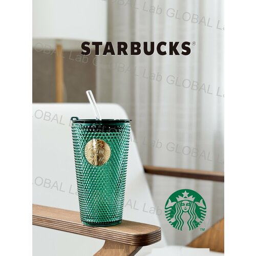 фото Стакан стеклянный starbucks limited edition зеленый 600мл с трубочкой и крышкой