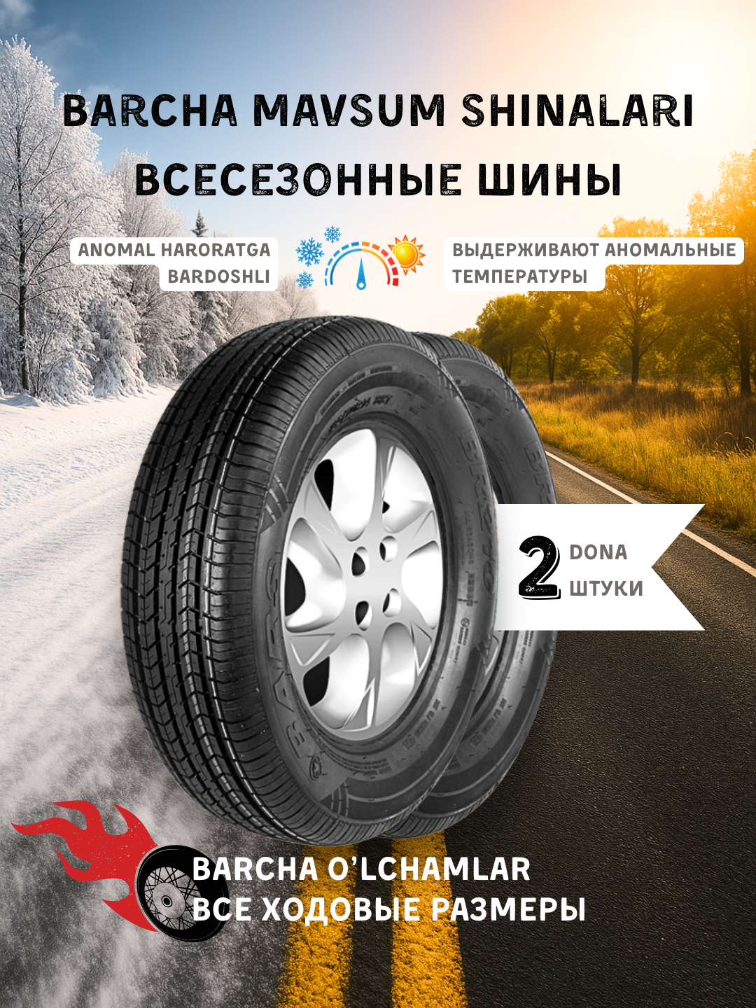 Всесезонные шины BARS для Chevrolet Spark/Daewoo Nexia 2,3 185/70/R14, 88T, 2шт