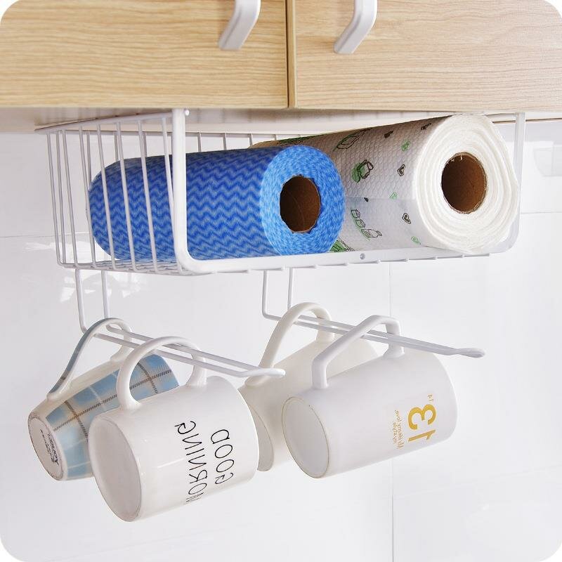 Корзина для хранения подвесной органайзер с крючками 30х26х18 см. Цвет: белый