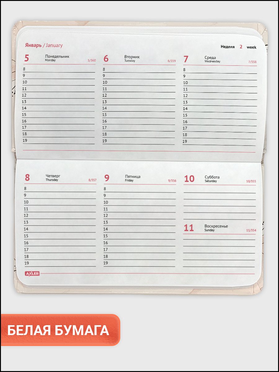 Планинг датированный на 2026 год AXLER, планер еженедельник, ежедневник для записей, женский, белый А6 — фото 1