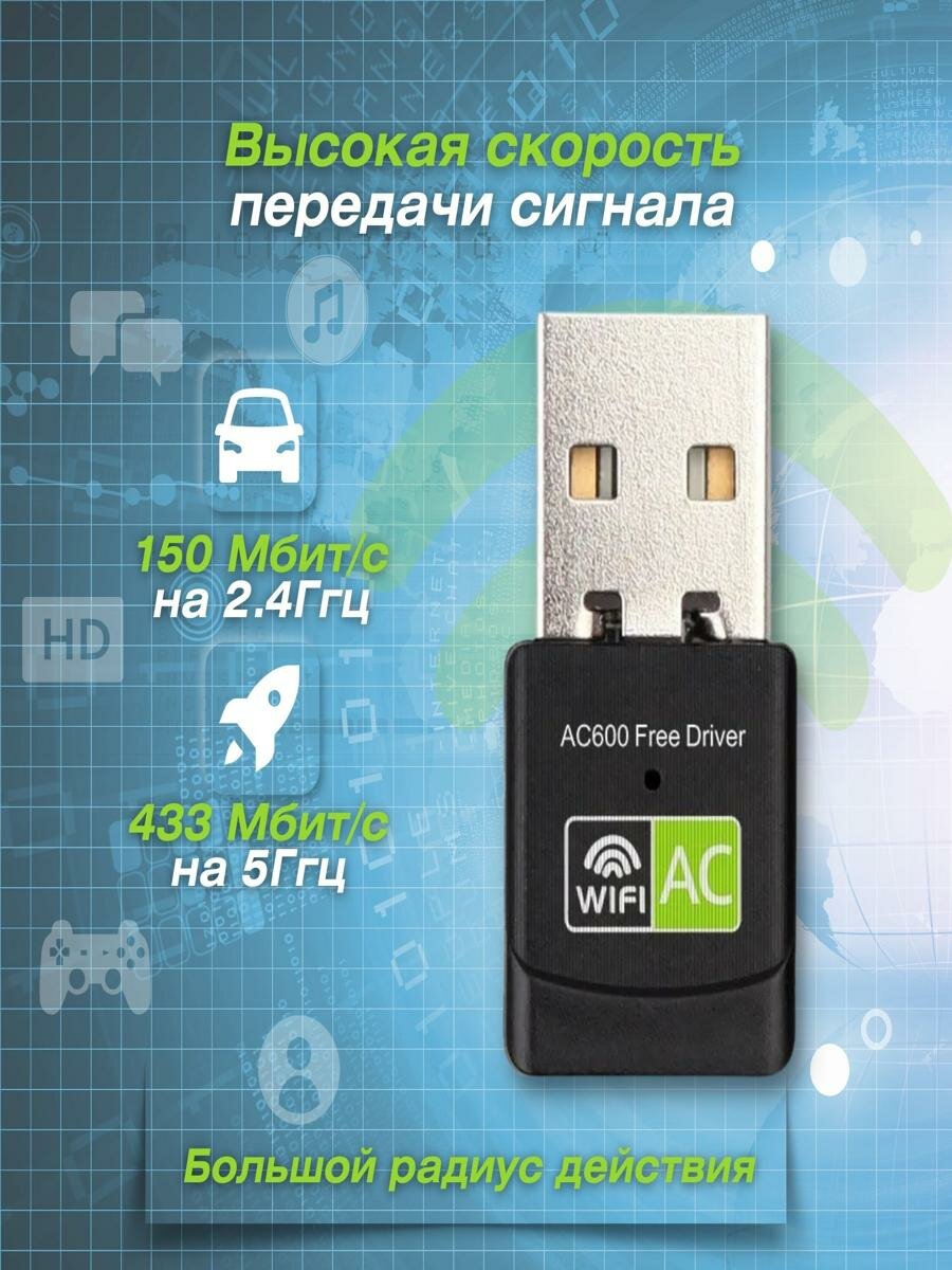 Wifi usb адаптер для компьютера 5 ггц ,600M беспроводной сетевой адаптер wifi для пк Windows XP/Vista/7/8/8.1/10 — фото 1