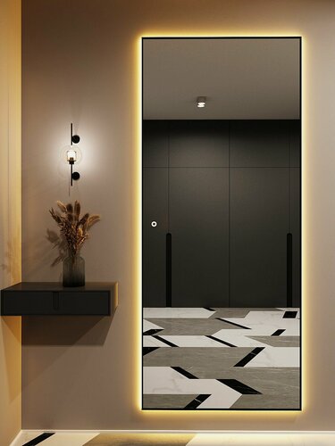 Изображение товара Зеркало настенное 200х80 см. BLX MIRROR с подсветкой сенсорное в алюминиевой раме, Черное