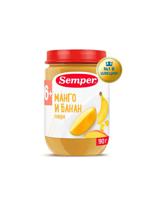 Пюре Semper манго банан 6м+ 190 гр