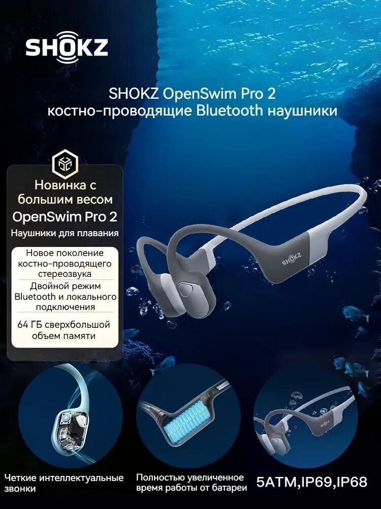 SHOKZ Наушники беспроводные с микрофоном, Bluetooth, серый