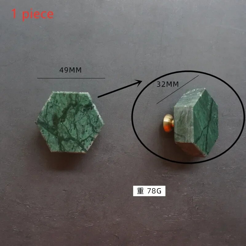Латунные ручки для шкафов, белые зеленые мрамор 1pc-Hexagon-Green