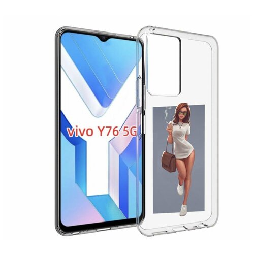 Чехол MyPads девушка-в-белой-футболке женский для Vivo Y76 5G задняя-панель-накладка-бампер