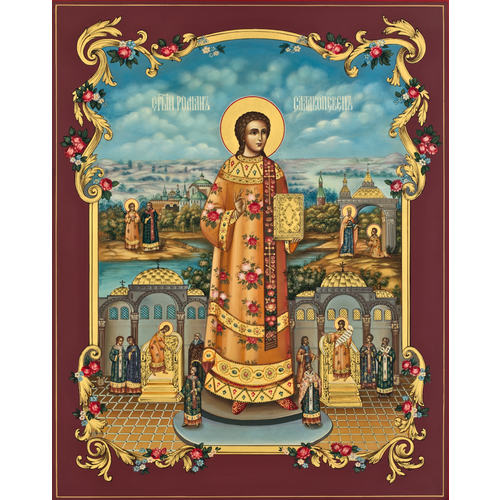 Святой Роман Сладкопевец деревянная икона на левкасе 40 см