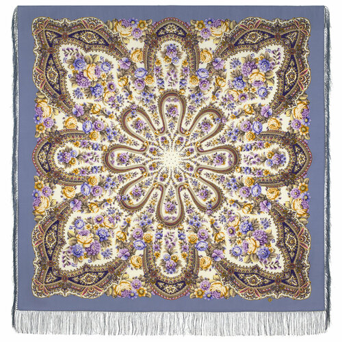 фото Платок павловопосадская платочная мануфактура, 146х146 см, бежевый, лиловый