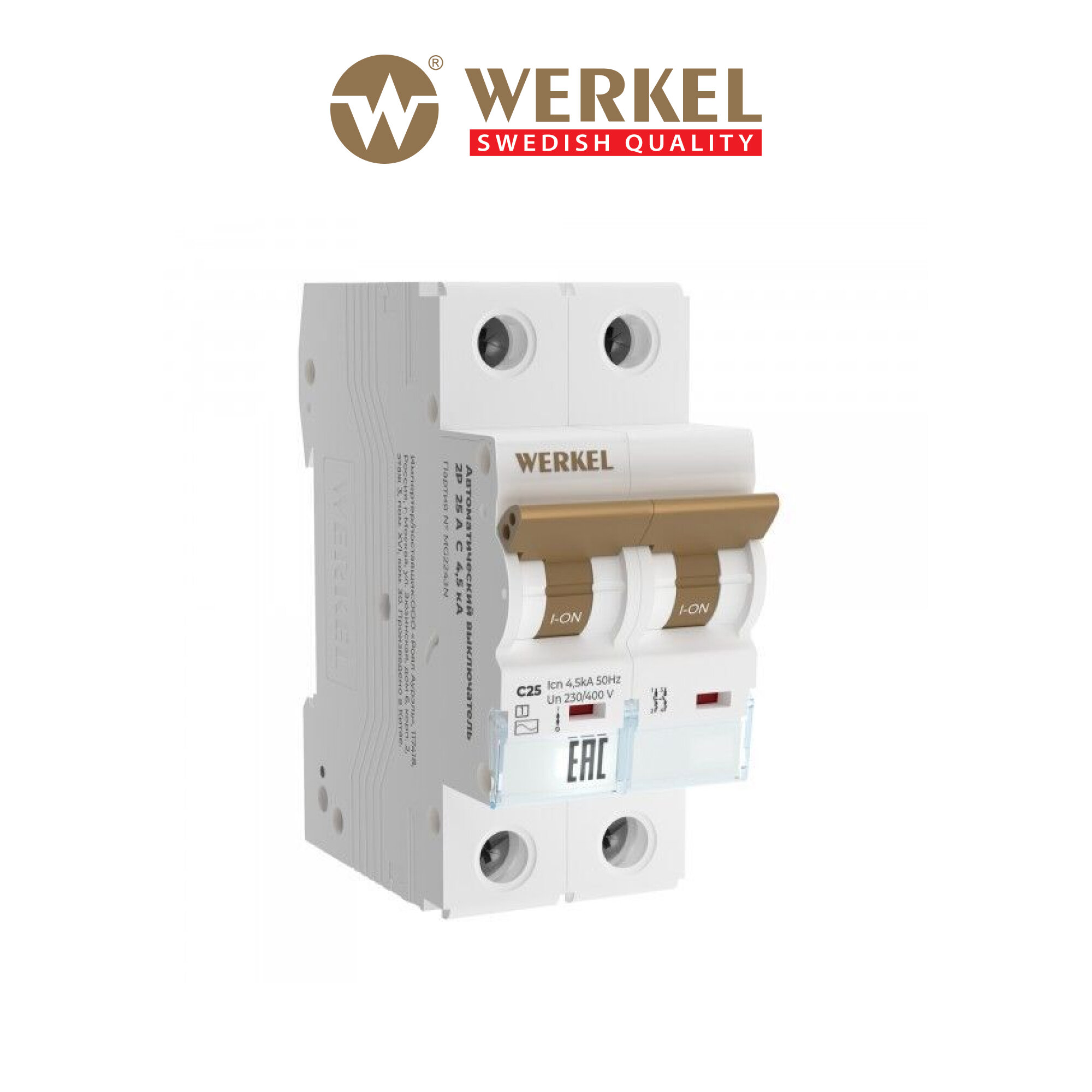 Автоматический выключатель 2P Werkel W902P254, 25 A, ВТХ C, 4,5 кА