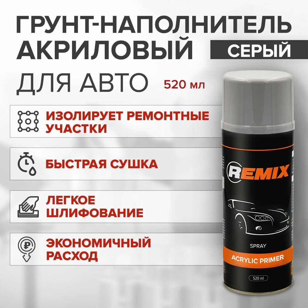 Грунт акриловый REMIX SPRAY ACRYLIC PRIMER серый, аэрозоль 520 мл / аэрозольный грунт для автомобиля