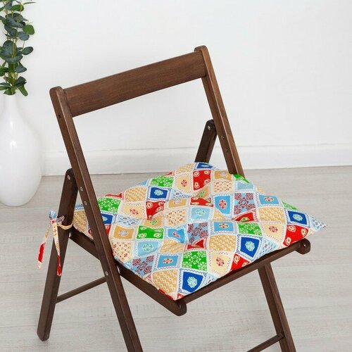 Подушка на стул Мозаика голубой 40х40см рогожка 150 гм2 холлофайбер 658₽