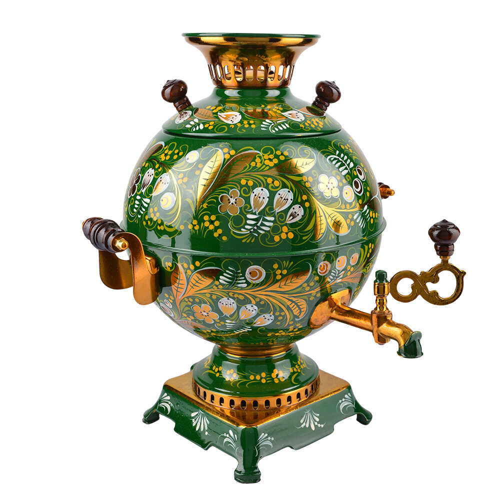 фото Самовар электрический 5 литров с художественной росписью «Ландыши на зелёном» формы «Шар»