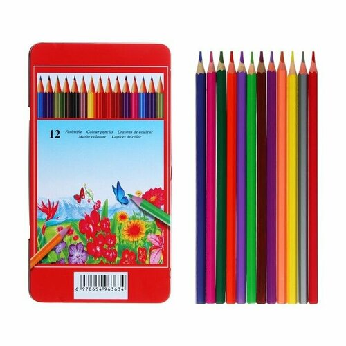 Карандаши акварельные 12 цветов корпус деревянный шестигранные в металлической коробке 645₽