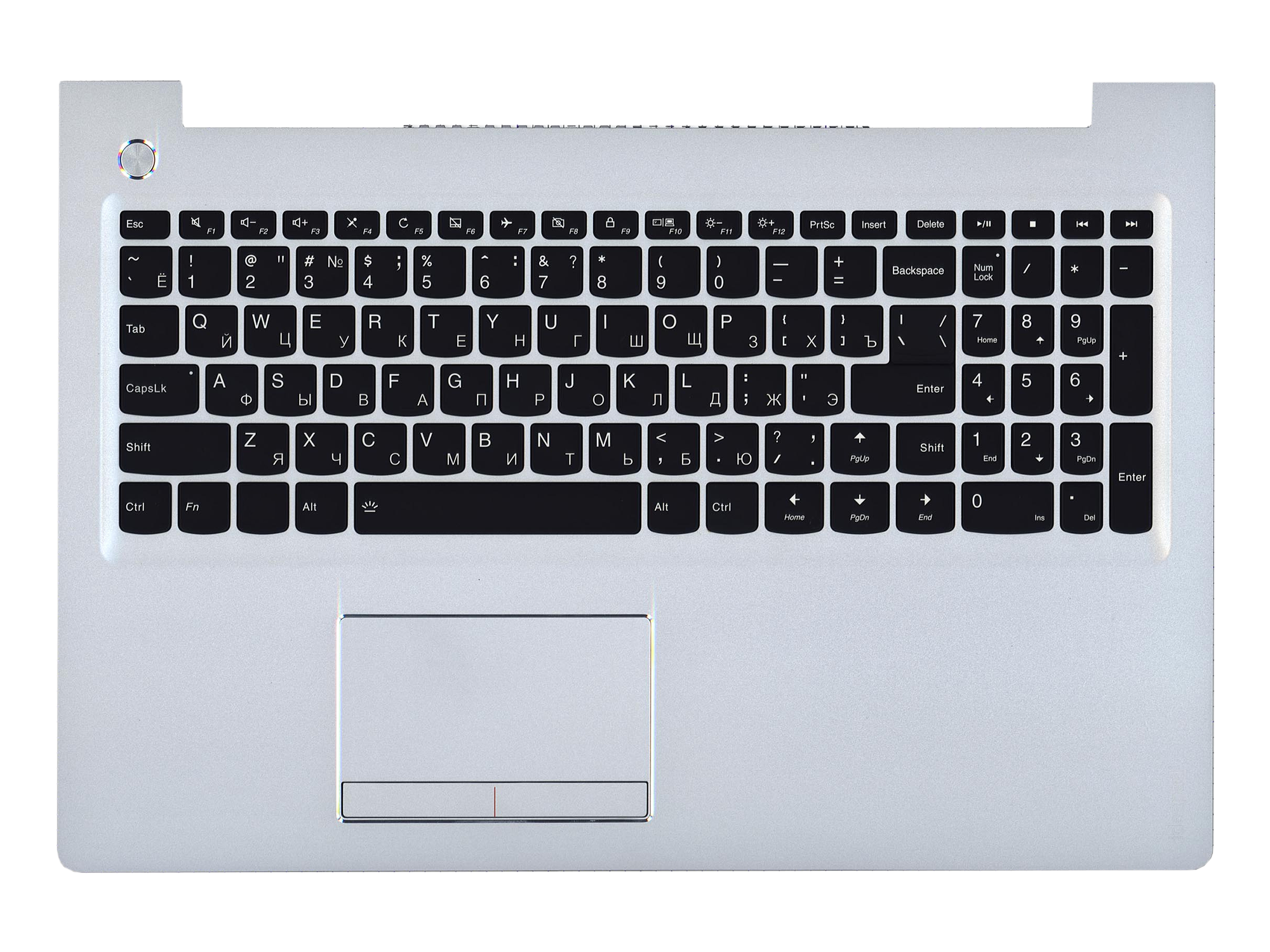 Клавиатура (топ-панель) для ноутбука Lenovo IdeaPad 510-15ISK черная с серебристым топкейсом, с подсветкой