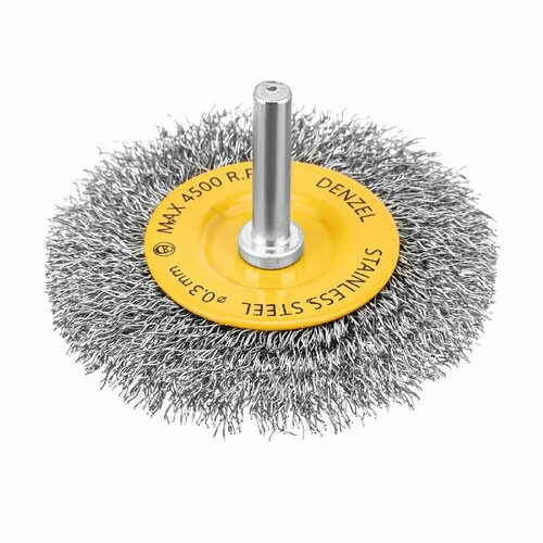 Щетка для дрели 75 мм Плоская со шпилькой нержавеющая витая проволока Denzel 744603 834₽