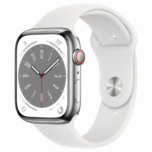 Умные часы Apple Watch Series 8 45 мм Silver Stainless Steel Case with White Sport Band размер ML 7722000₽