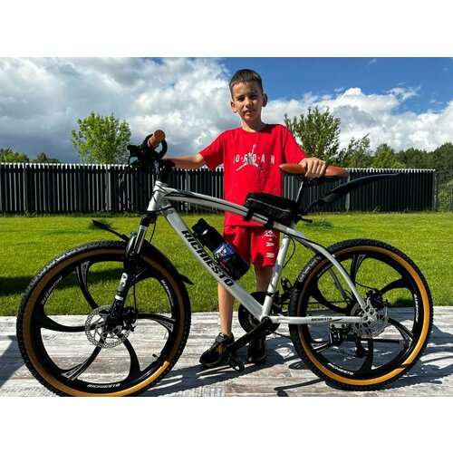 Велосипед горный RICHIESTO 24 колёса Алюминиевые кованные литые диски Детский Подростковый Спортивный серебро 26500₽