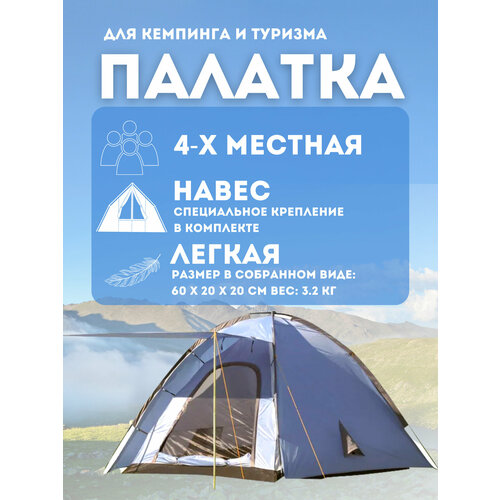 Палатка кемпинговая четырехместная LANYU LY-1932 /Палатка / Туристическая / Для туризма / Двухслойная / С тамбуром / Палатка / Кемпинг / Рыбалка синий