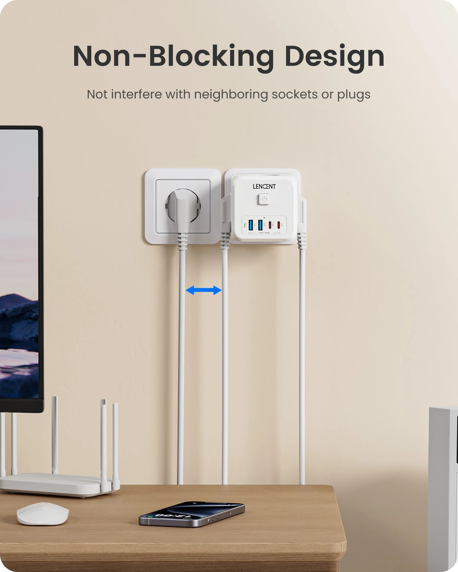 LENCENT PA037EU-2A2C Удлинитель с розетками и USB — фото 1