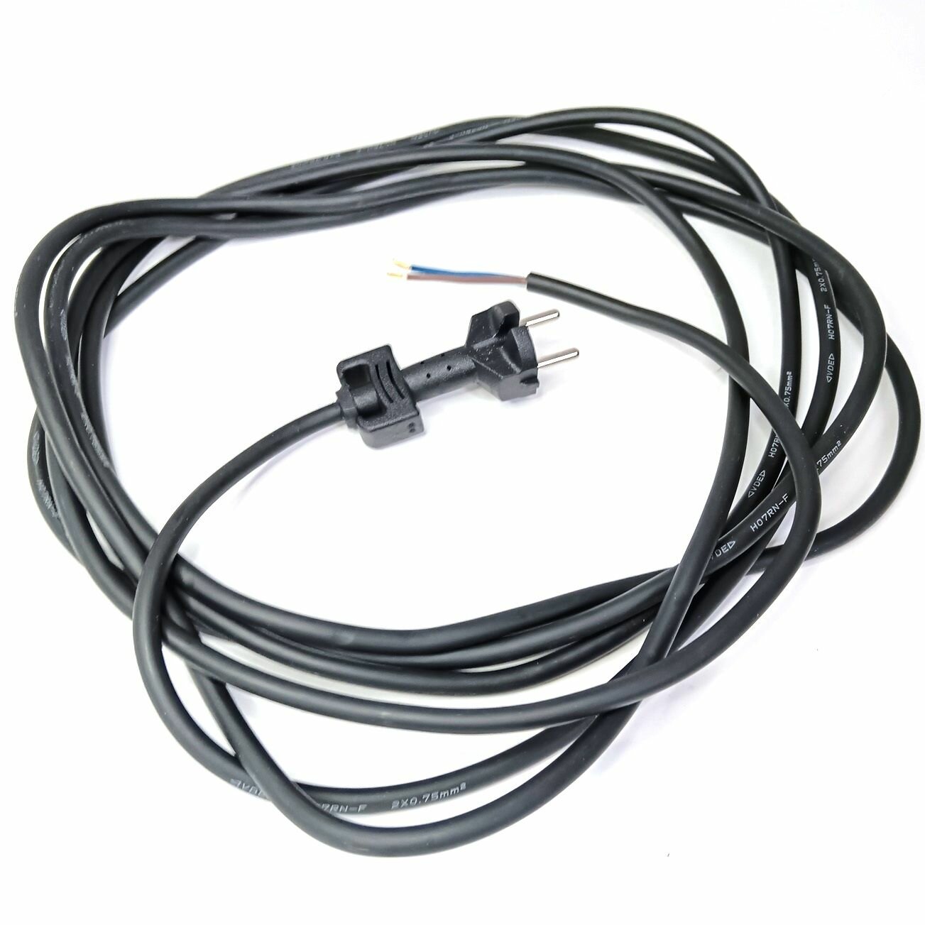 фото Кабель / Шнур резиновый с вилкой для электроинструмента 5 метров 2x0,75 для перфоратора, болгарки, дрели до 1,5 кВт (мягкий, морозостойкий)