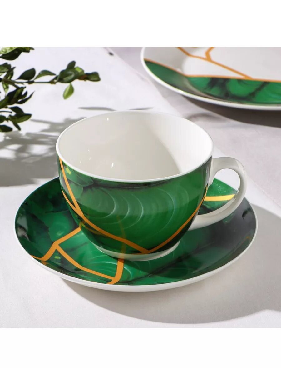 фото Чайная пара фарфоровая Малахитовая шкатулка, 2 предмета