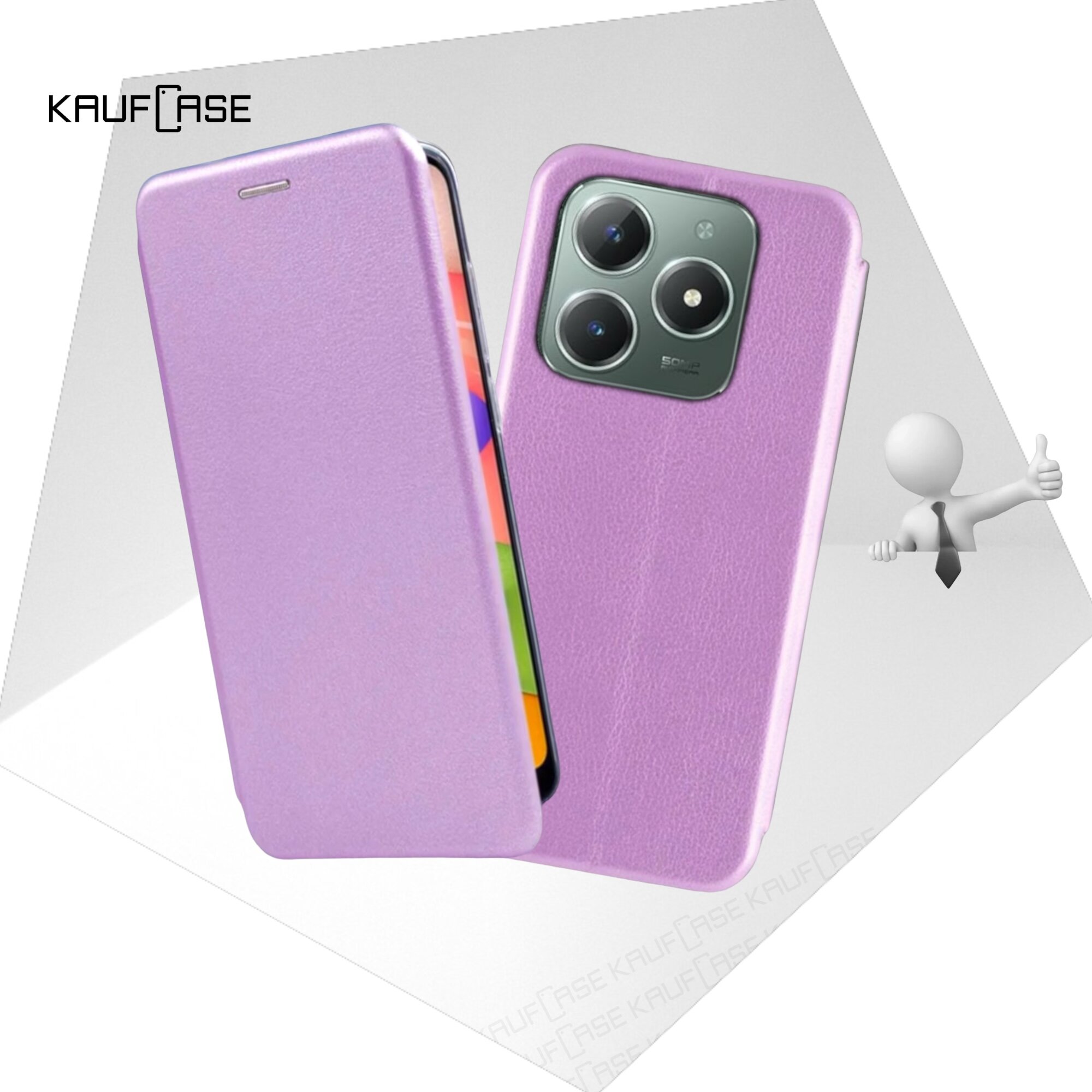 Чехол книжка для телефона Realme C61 (RMX3939)/Realme C63 (6.75"), сиреневый. Текстура под кожу