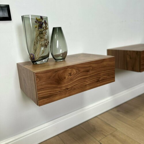 Тумба прикроватная подвесная в шпоне, тумбочка с ящиком навесная консоль в прихожую Calypte 50х32х16 см, дизайнерская мебель для спальни