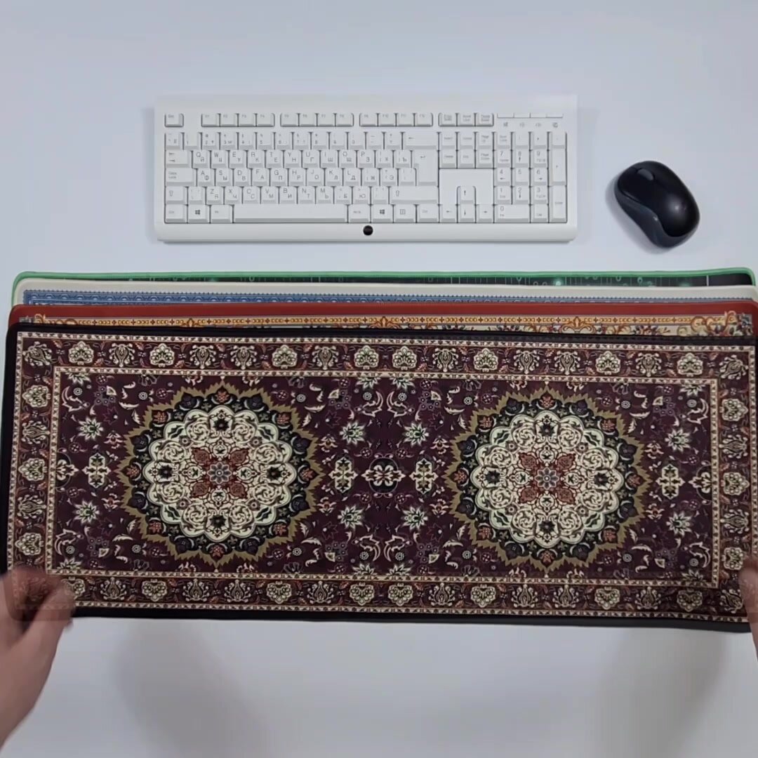 Коврик компьютерный на стол для клавиатуры и мышки Персидский Ковер 800х300 мм, большой, бордовый, игровой, подарочный — фото 1