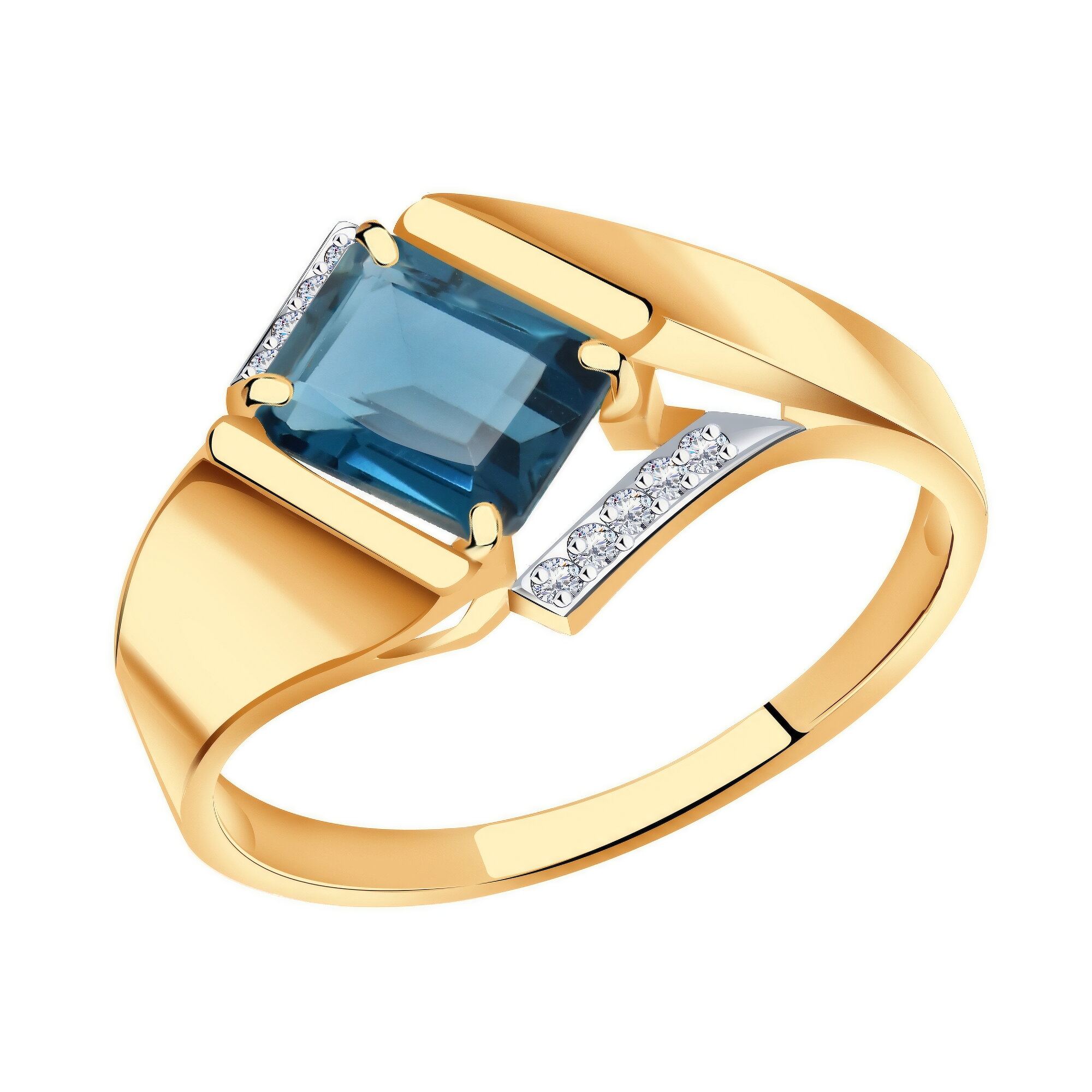 Золотое кольцо DIAMANT-ONLINE кл3718-28ск с фианитом и Лондон топазом, 18,5