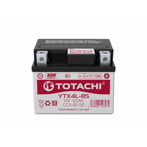 фото Аккумулятор totachi agm 3,5 a/h 12 v 113х70х86 ytx4l-bs сухозаряженный
