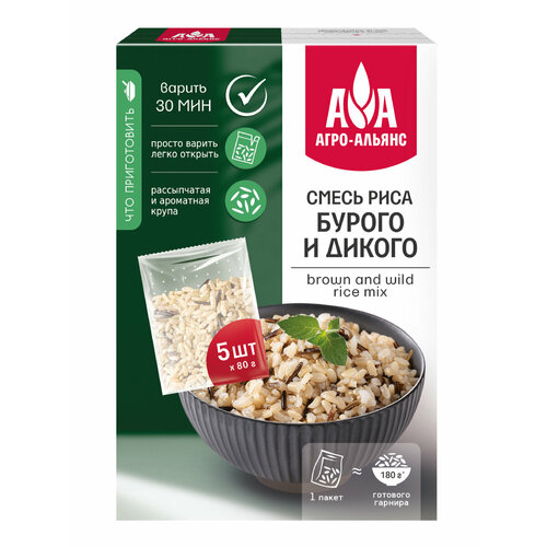 фото Рисовая смесь агро-альянс дикий slim&fit экстра бурый и дикий нешлифованный в варочных пакетиках, 400 г