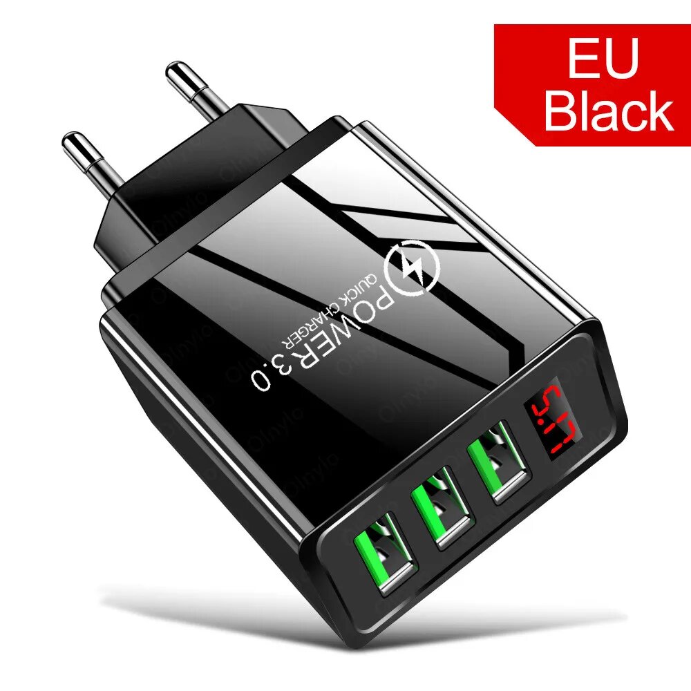 Быстрое зарядное устройство с цифровым дисплеем 5 В 3 А USB 30 зарядное устройство для iPhone 11 X Xiaomi Samsung Huawei быстрая зарядка настенное зарядное устройство для телефона BK EU