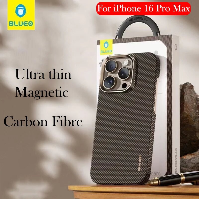 Кевларовый магнитный чехол Blueo для iPhone 15 16 Pro Max, задняя крышка из углеродного волокна для iPhone 15 16 Pro, Kevlar fiber, 1PC, Для iPhone 15 Pro Max — фото 1