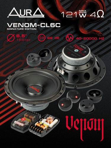 Изображение товара Колонки автомобильные AurA VENOM CL6C, компонентные, 6.5", 2 полосы, 71/121 Вт, черные