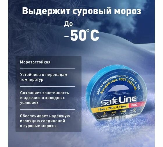 Изолента Safeline 15/20 синий 4шт — фото 1
