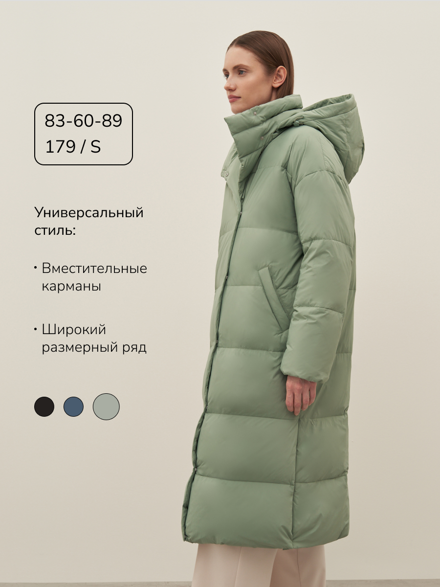 Куртка FINN FLARE Пуховик удлиненный, размер S, серо-зеленый — фото 1