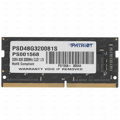 Оперативная память Patriot Signature Line (PSD48G320081S) SODIMM DDR4 8ГБ - DDR4, 8ГБх1, 3200 МГц, PC25600, тайминги: 22-22-22-52