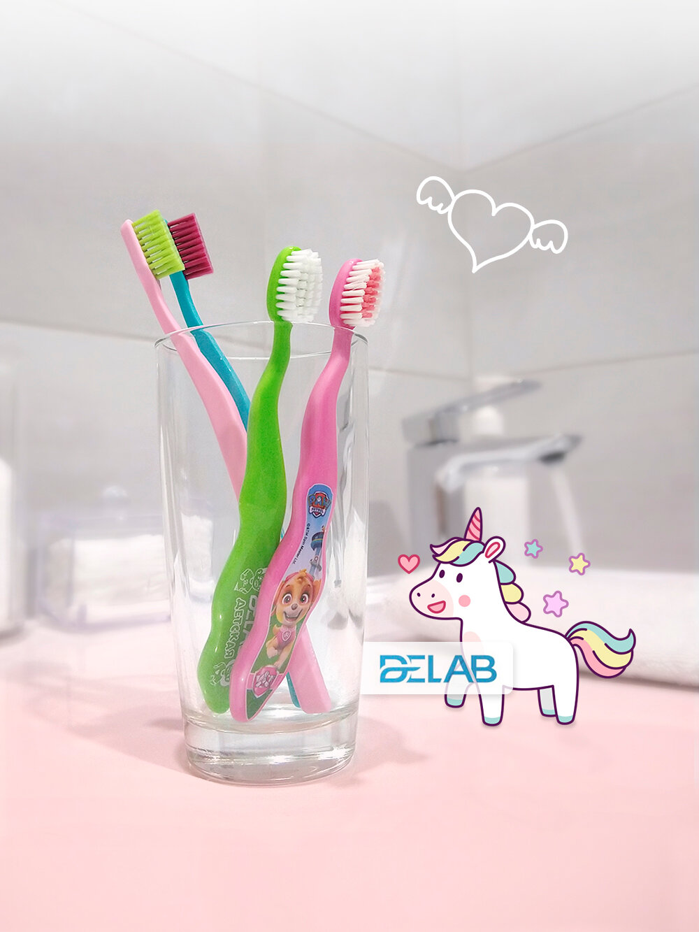 Зубные Щетки Детские Детская зубная щетка DELAB Junior Soft для детей от 3 до 6 лет, мягкая (Красн+Оранж)