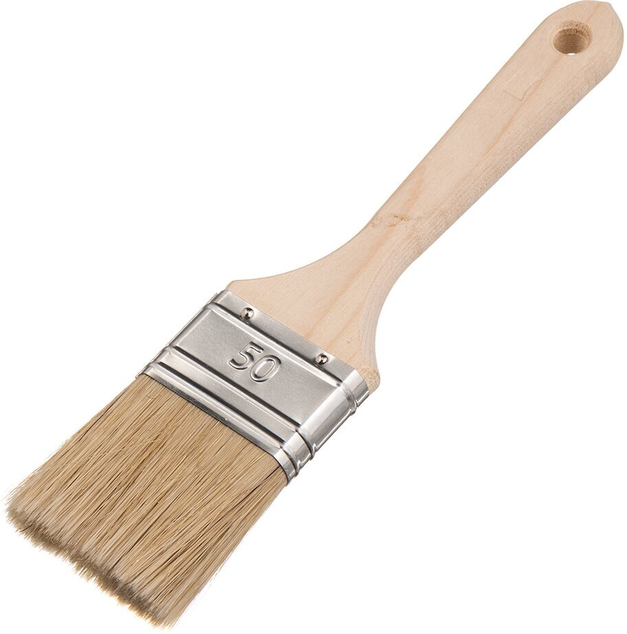 Кисть плоская натуральная щетина деревянная ручка Wenzo Wood 50х14 мм для эмалей и лаков на алкидной основе