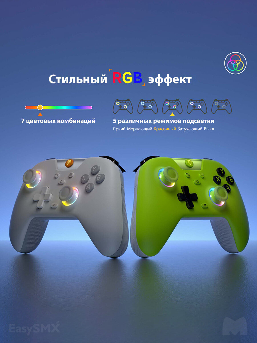 Беспроводной геймпад EasySMX X05 с RGB подсветкой, для ПК, Steam Deck, iOS, Android, датчики Холла, цвет серый (VG-C507) — фото 1