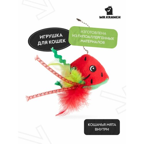 Mr.Kranch игрушка для кошек Арбузик плюшевая с кошачьей мятой и перышками, 16 см, красная
