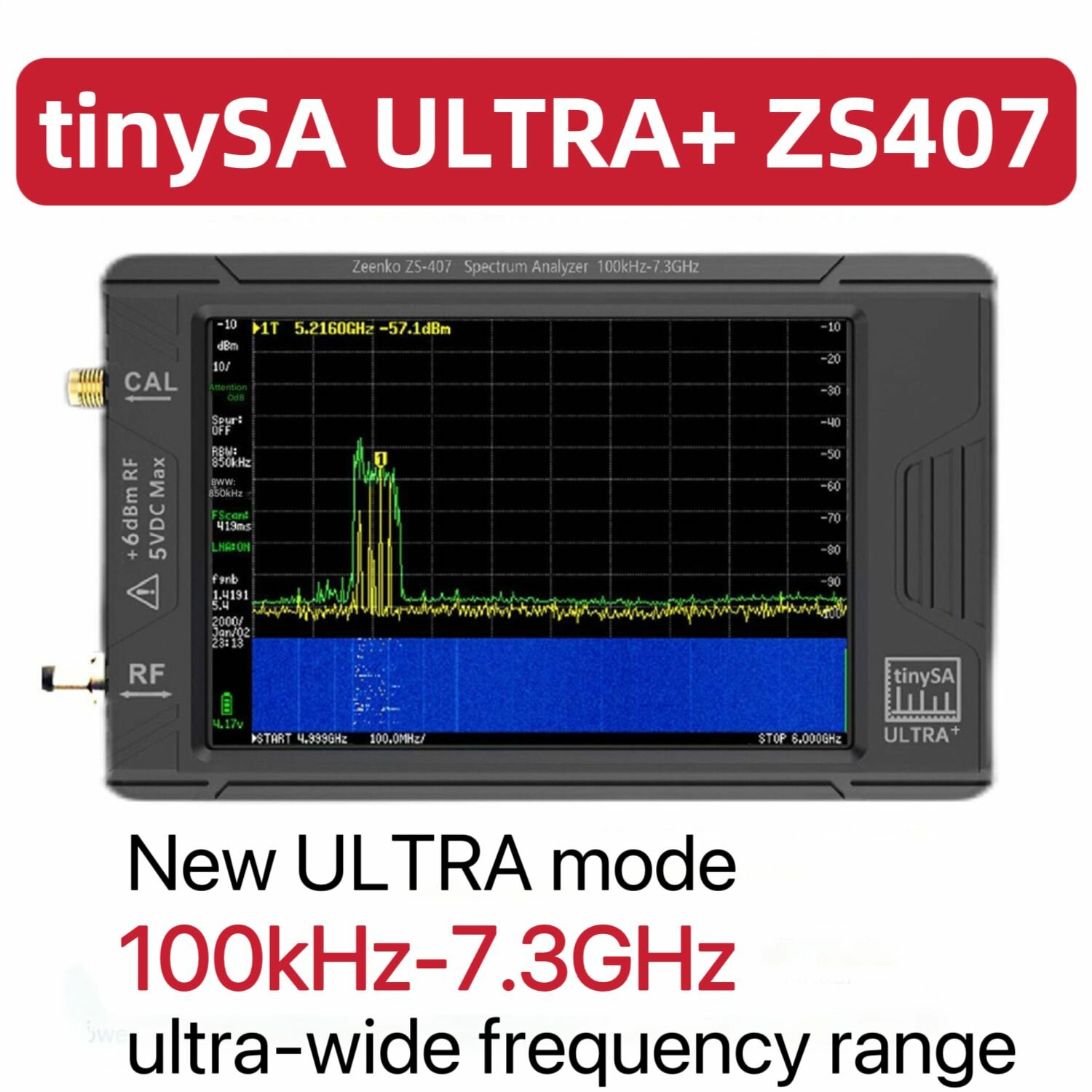 Портативный крошечный анализатор спектра TinySA ULTRA PLUS ZS-407 с 4-дюймовым дисплеем, радиочастотным генератором от 100 кГц до 7,3 ГГц, аккумулятором емкостью 5000 мАчjx