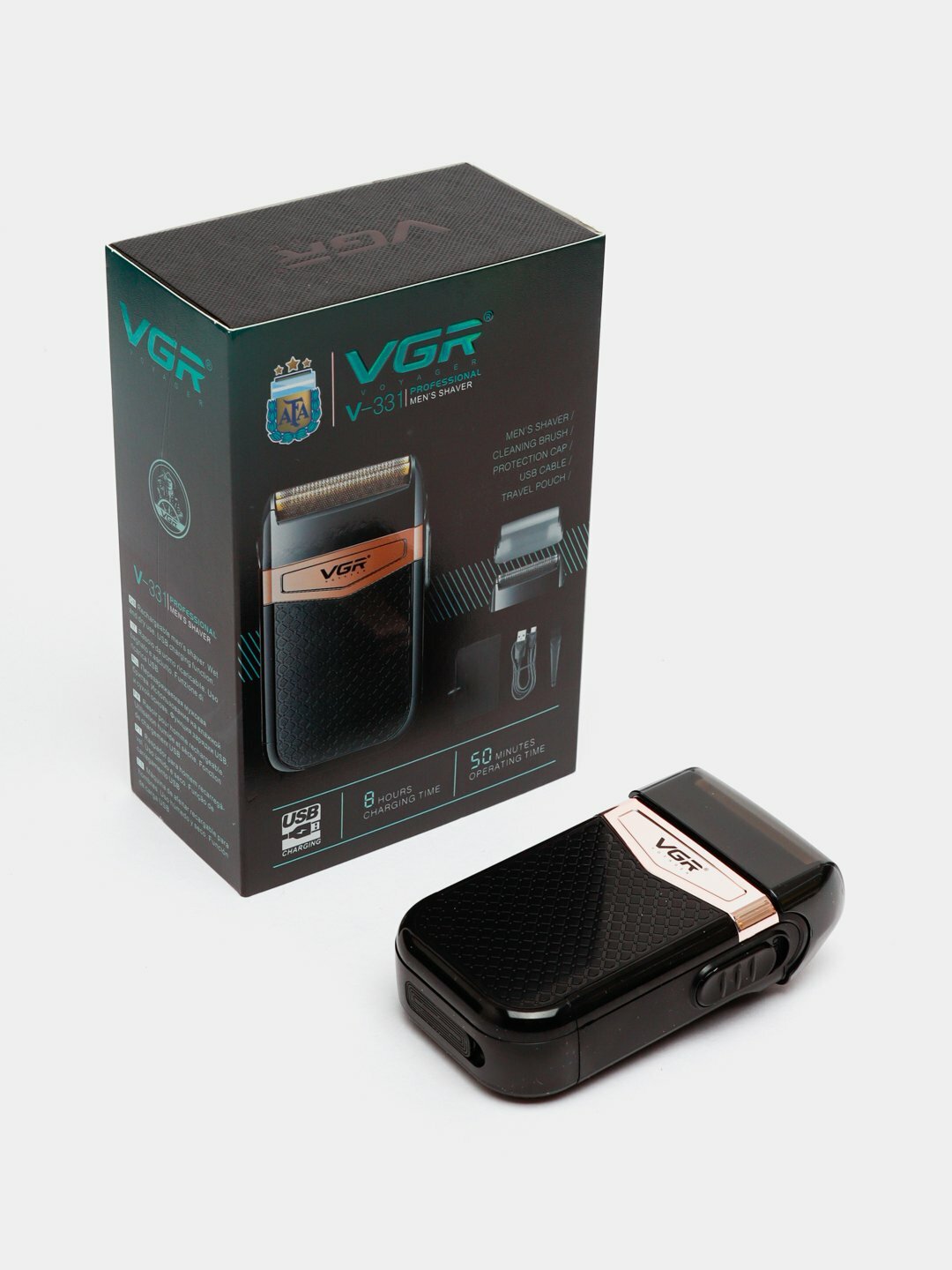 Электробритва VGR "V-331", с триммером, питание от USB, нержавеющая сталь — фото 1